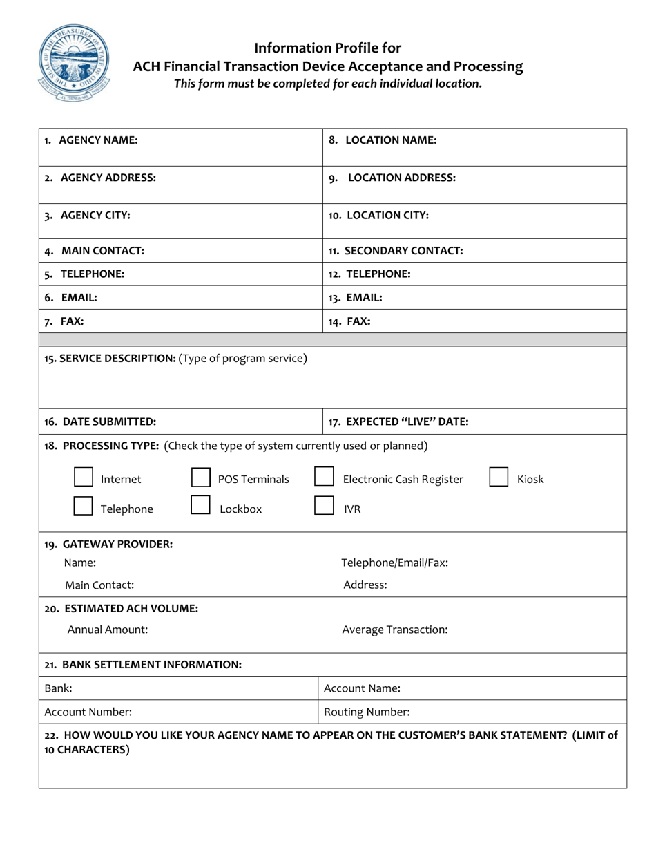 Information Profile for ACH Financial Transaction Device Acceptance and Processing - Ohio, Page 1