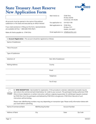 State Treasury Asset Reserve New Application Form - Ohio