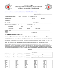 &quot;Application for Certification of Registration Kitchen Exhaust System Service&quot; - Utah
