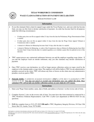 Document preview: Form LL-120 Wage Claim Satisfaction of Payment Declaration - Texas