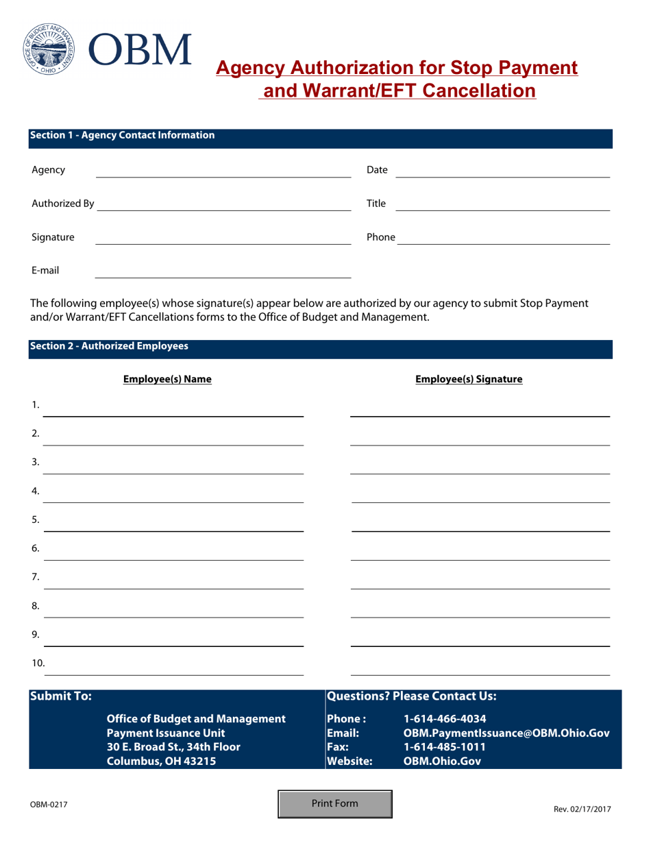 Form OBM-0217 - Fill Out, Sign Online and Download Fillable PDF, Ohio ...