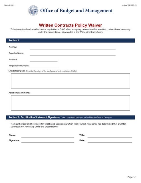 Form 0301 Written Contracts Policy Waiver - Ohio