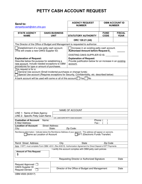 OBM Form 4500 Petty Cash Account Request - Ohio
