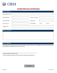 Document preview: Form OBM-20083 Voided Warrant Certification - Ohio