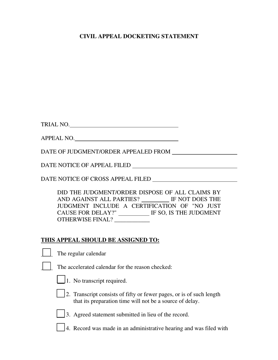 Civil Appeal Docketing Statement - Ohio, Page 1