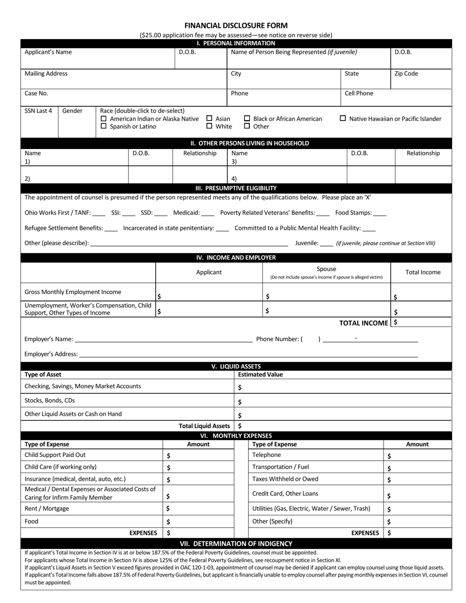 Form OPD-206R Financial Disclosure Form - Ohio, Page 1