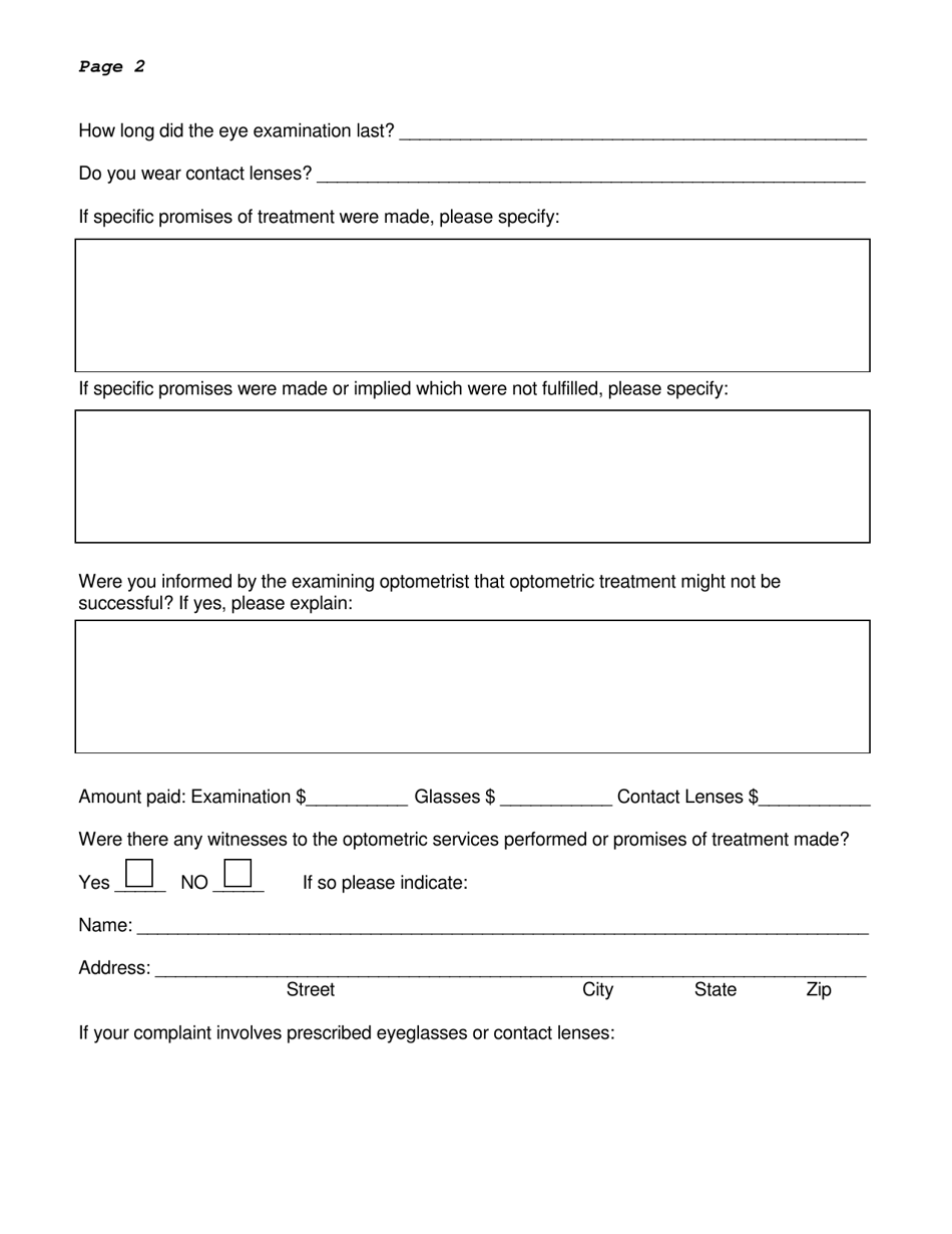 South Dakota Patient Complaint Form - Board of Examiners in Optometry ...