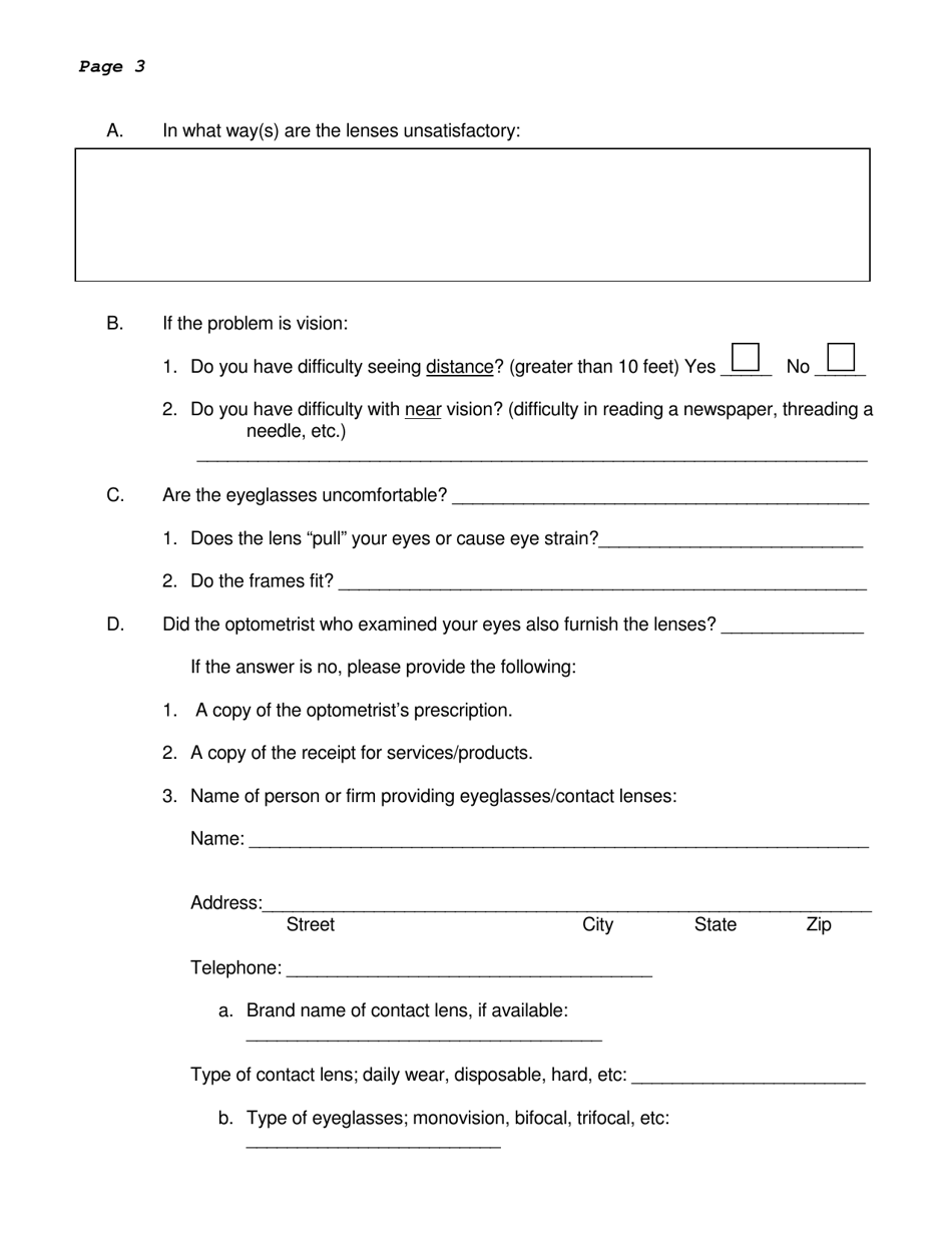Patient Complaint Form - Board of Examiners in Optometry - South Dakota, Page 3