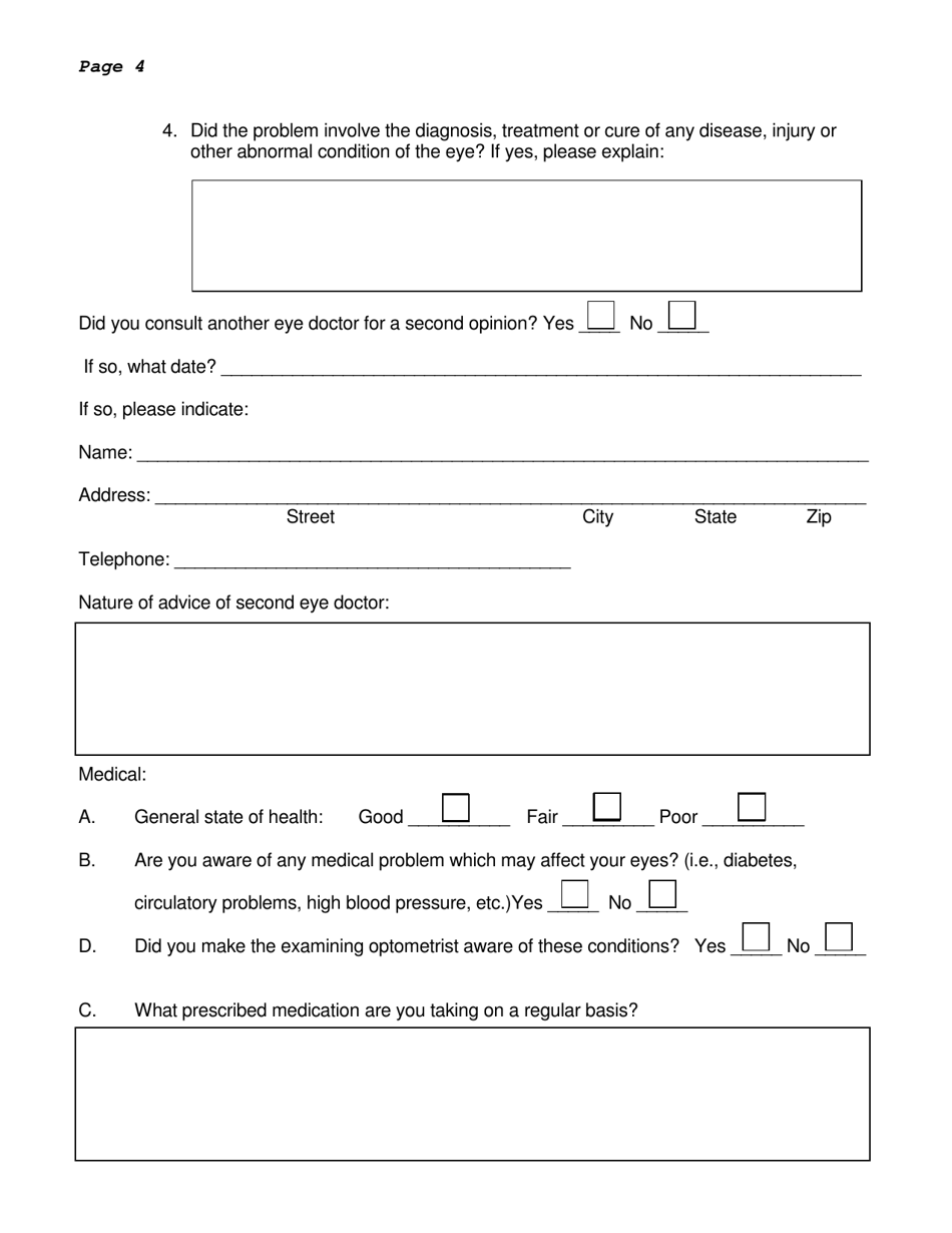 Patient Complaint Form - Board of Examiners in Optometry - South Dakota, Page 4