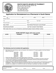 Document preview: Application for Reinstatement as a Pharmacist in South Dakota - South Dakota