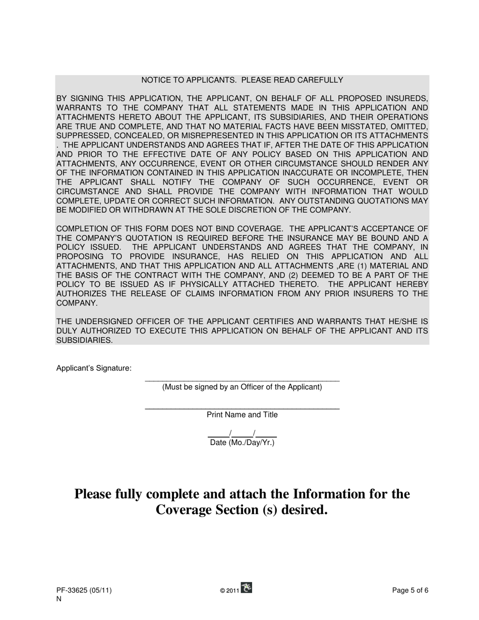 Form PF-33625 Application for Ace Express Non Profit Organization Management Indemnity Package - Texas, Page 5