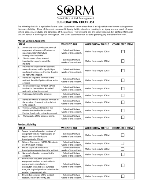 Subrogation Checklist - Texas Download Pdf