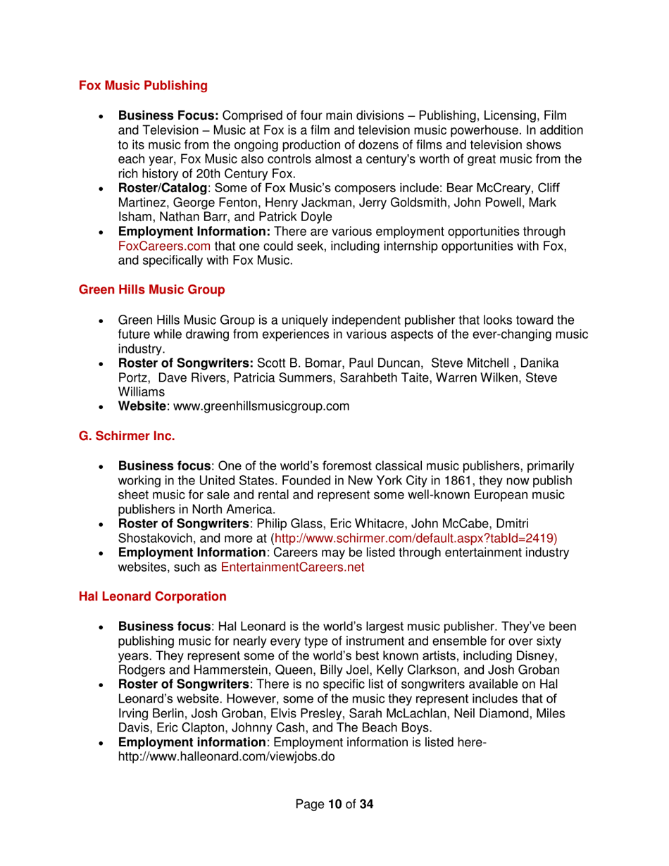 Industry Contacts and Career Resources for Music Production  Recording Arts Majors, Page 10