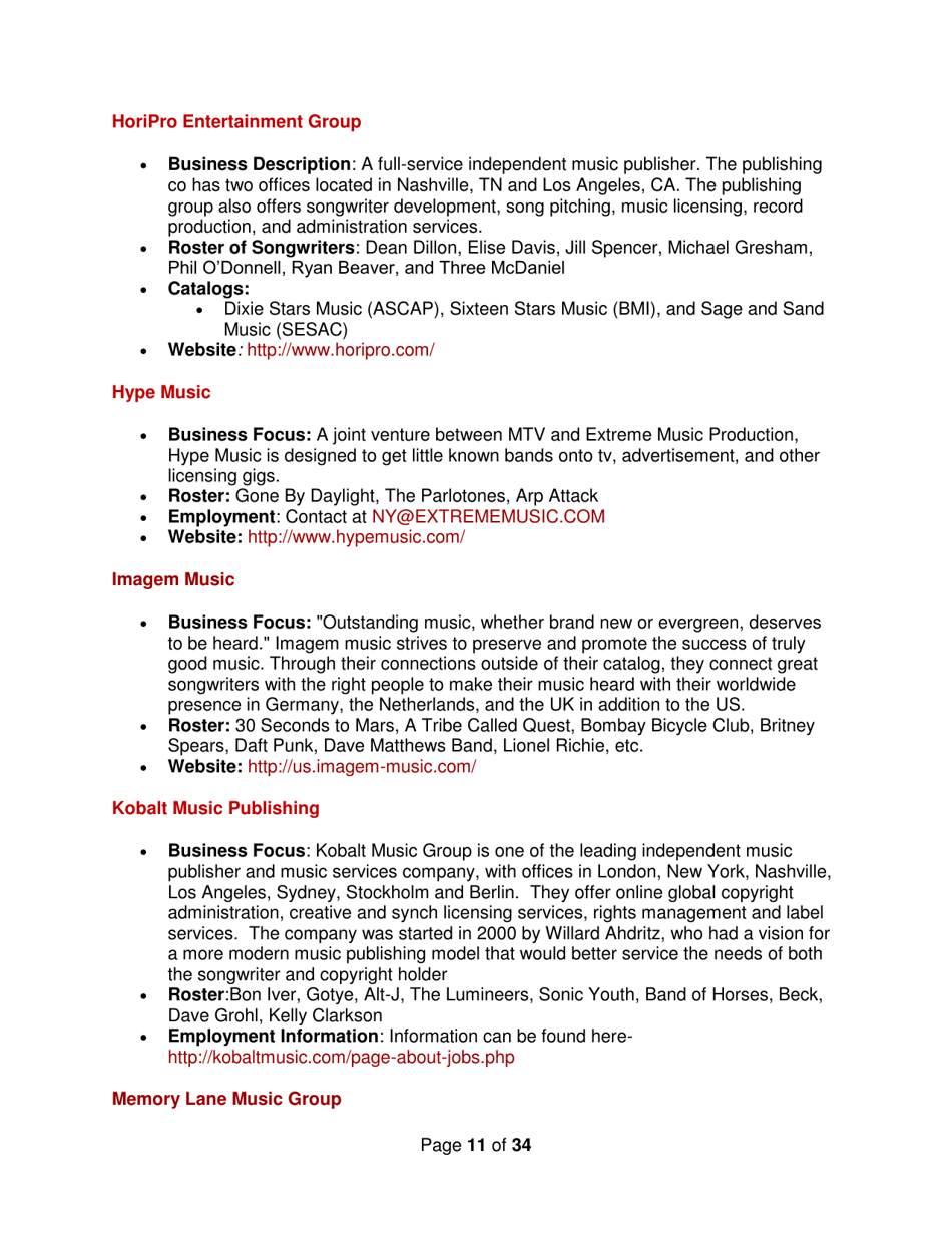 Industry Contacts and Career Resources for Music Production  Recording Arts Majors, Page 11