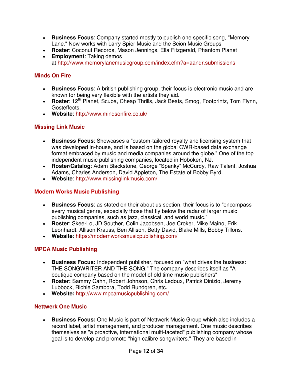 Industry Contacts and Career Resources for Music Production  Recording Arts Majors, Page 12