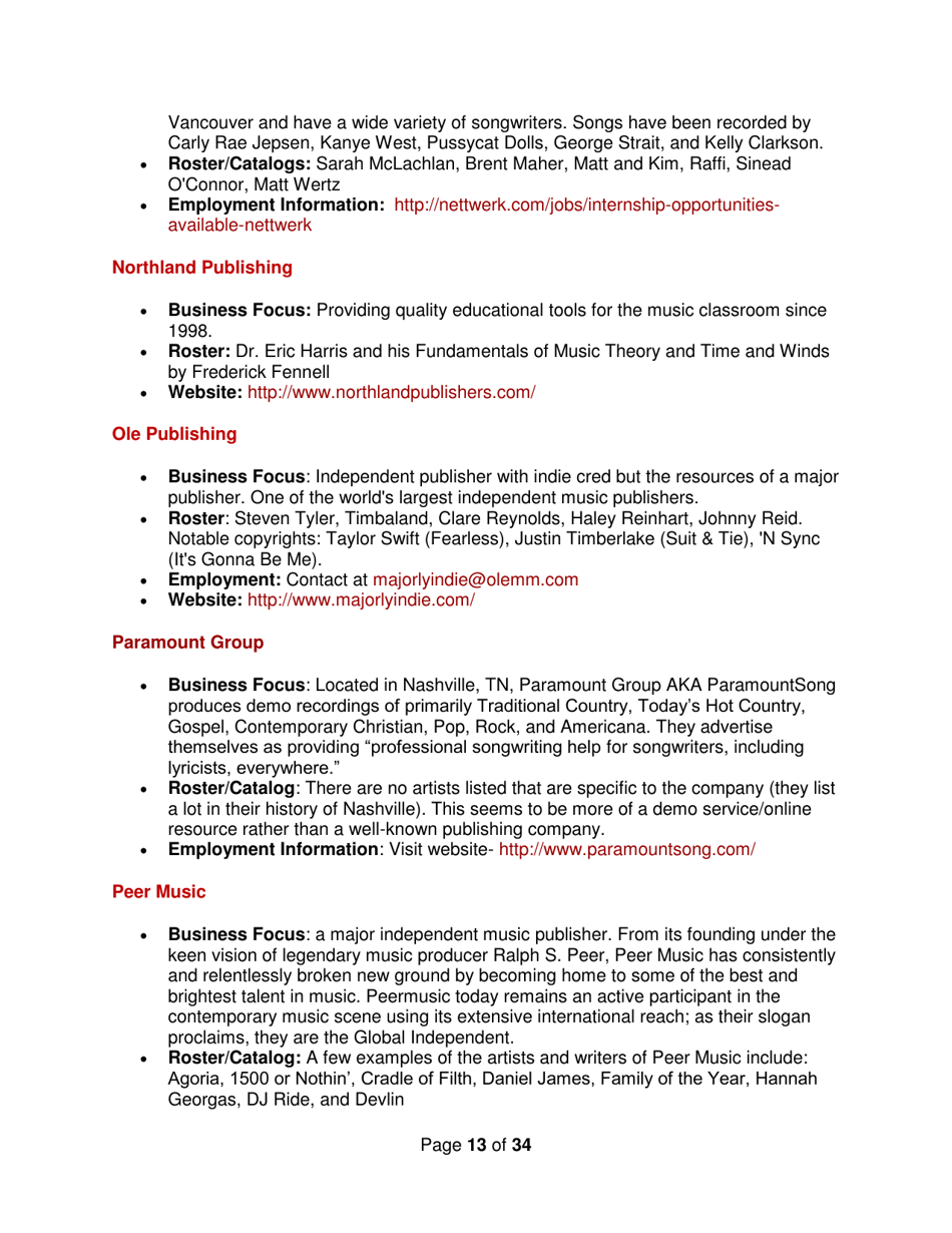 Industry Contacts and Career Resources for Music Production  Recording Arts Majors, Page 13