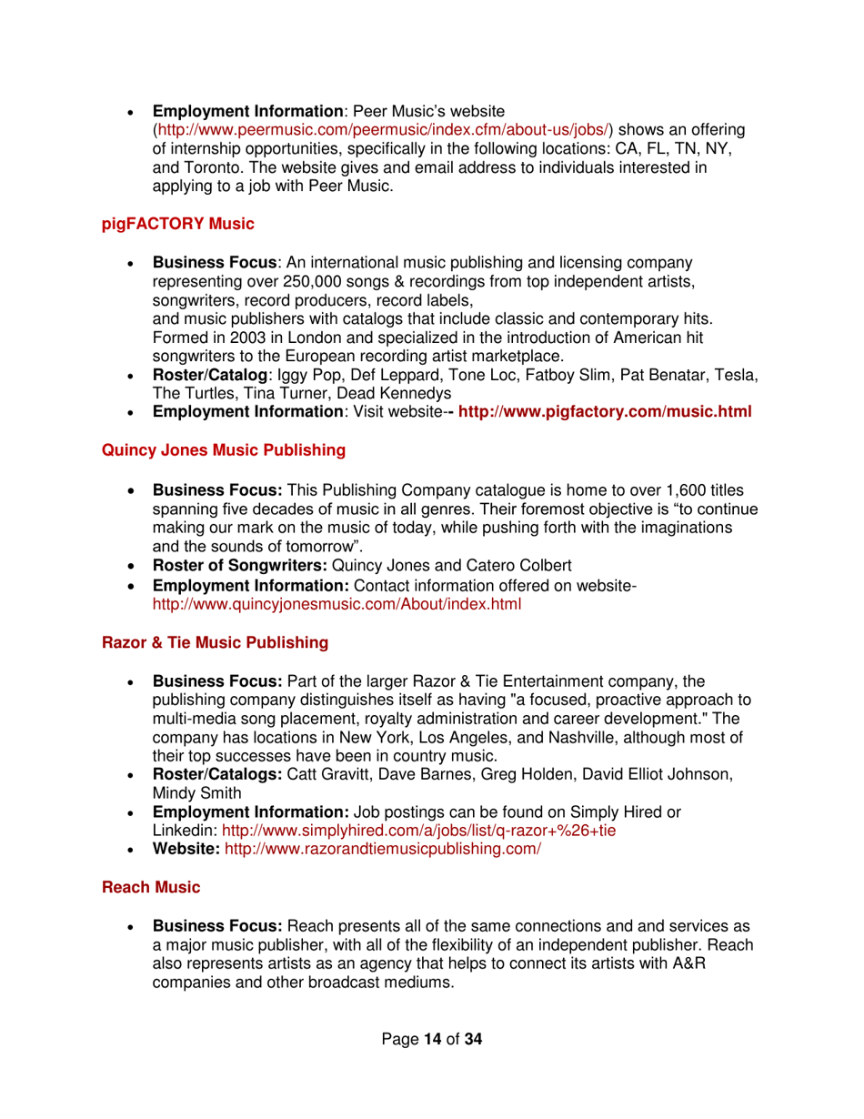 Industry Contacts and Career Resources for Music Production  Recording Arts Majors, Page 14