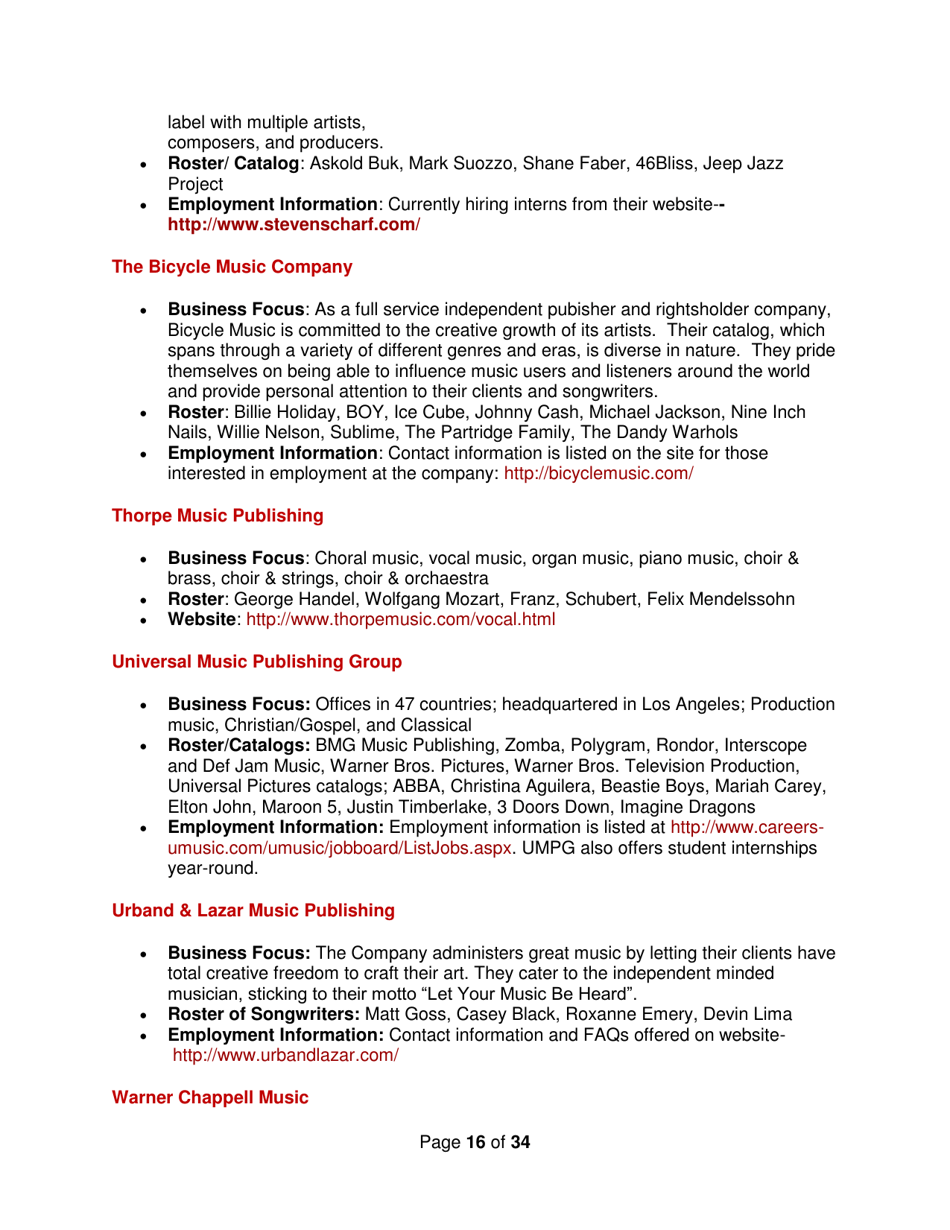 Industry Contacts and Career Resources for Music Production  Recording Arts Majors, Page 16