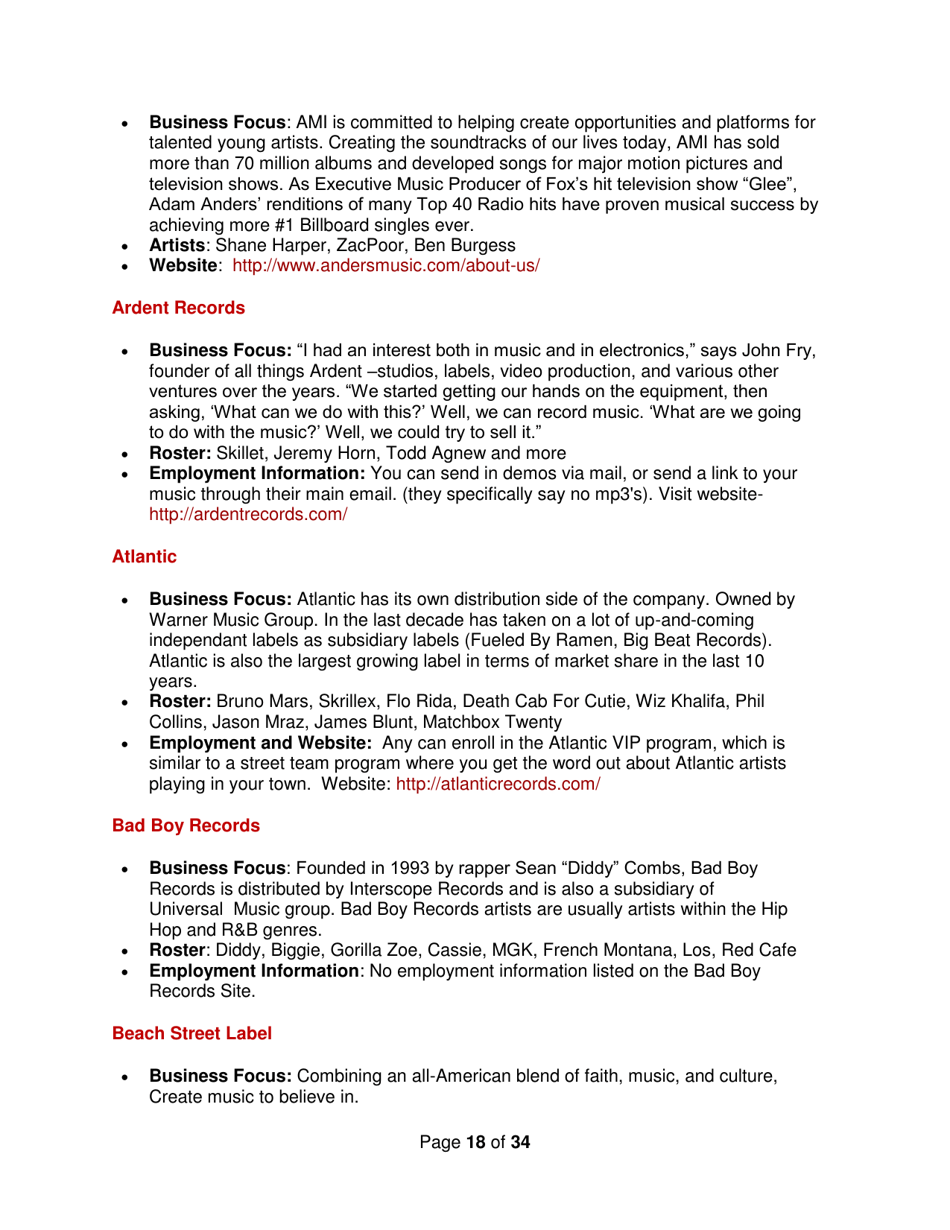 Industry Contacts and Career Resources for Music Production  Recording Arts Majors, Page 18