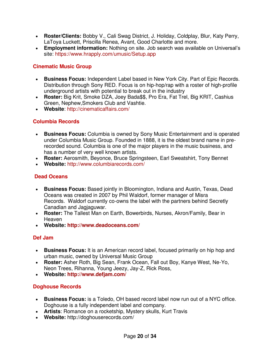 Industry Contacts and Career Resources for Music Production  Recording Arts Majors, Page 20
