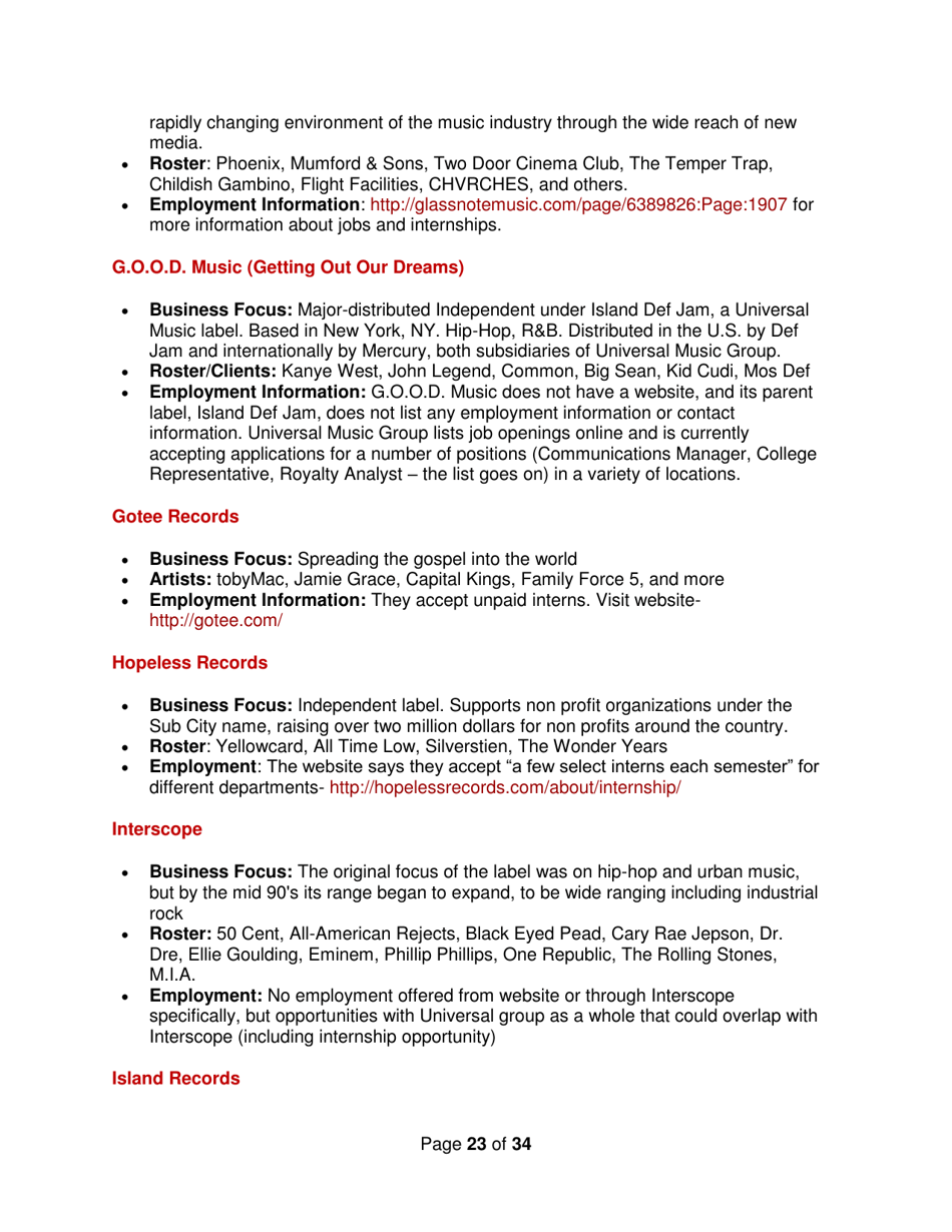 Industry Contacts and Career Resources for Music Production  Recording Arts Majors, Page 23