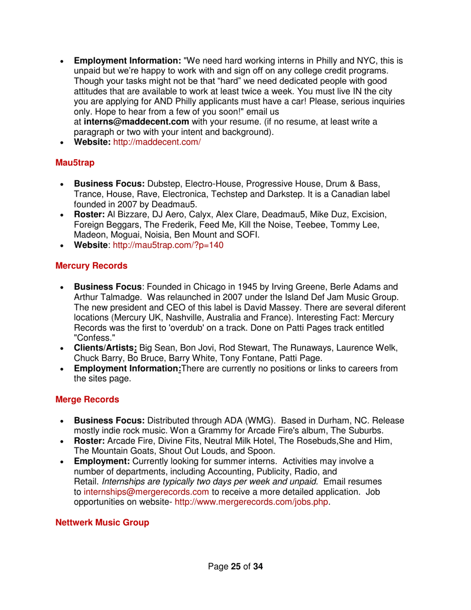 Industry Contacts and Career Resources for Music Production  Recording Arts Majors, Page 25