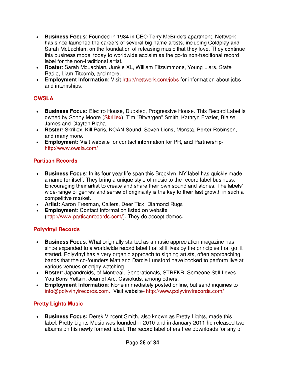 Industry Contacts and Career Resources for Music Production  Recording Arts Majors, Page 26