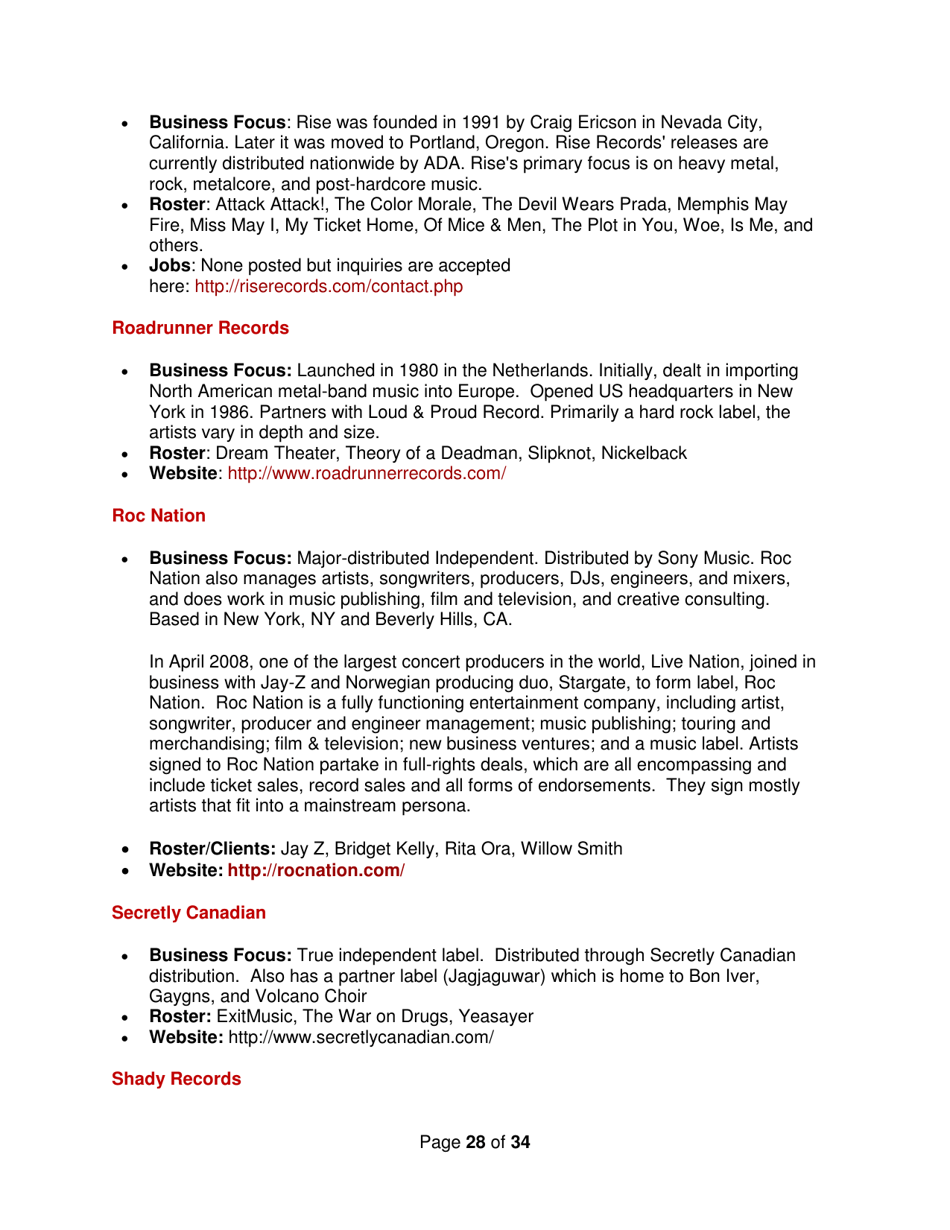 Industry Contacts and Career Resources for Music Production  Recording Arts Majors, Page 28