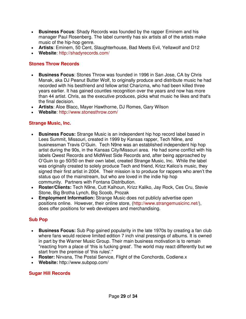 Industry Contacts and Career Resources for Music Production  Recording Arts Majors, Page 29