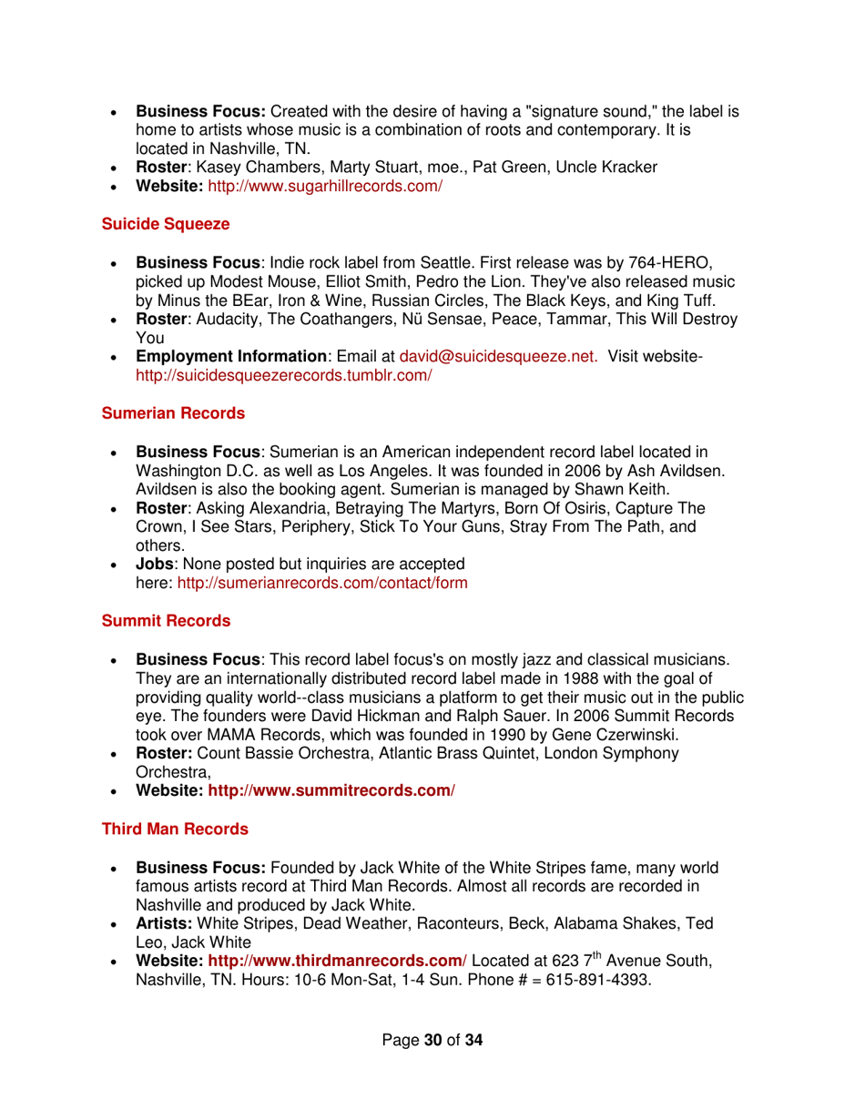 Industry Contacts and Career Resources for Music Production  Recording Arts Majors, Page 30