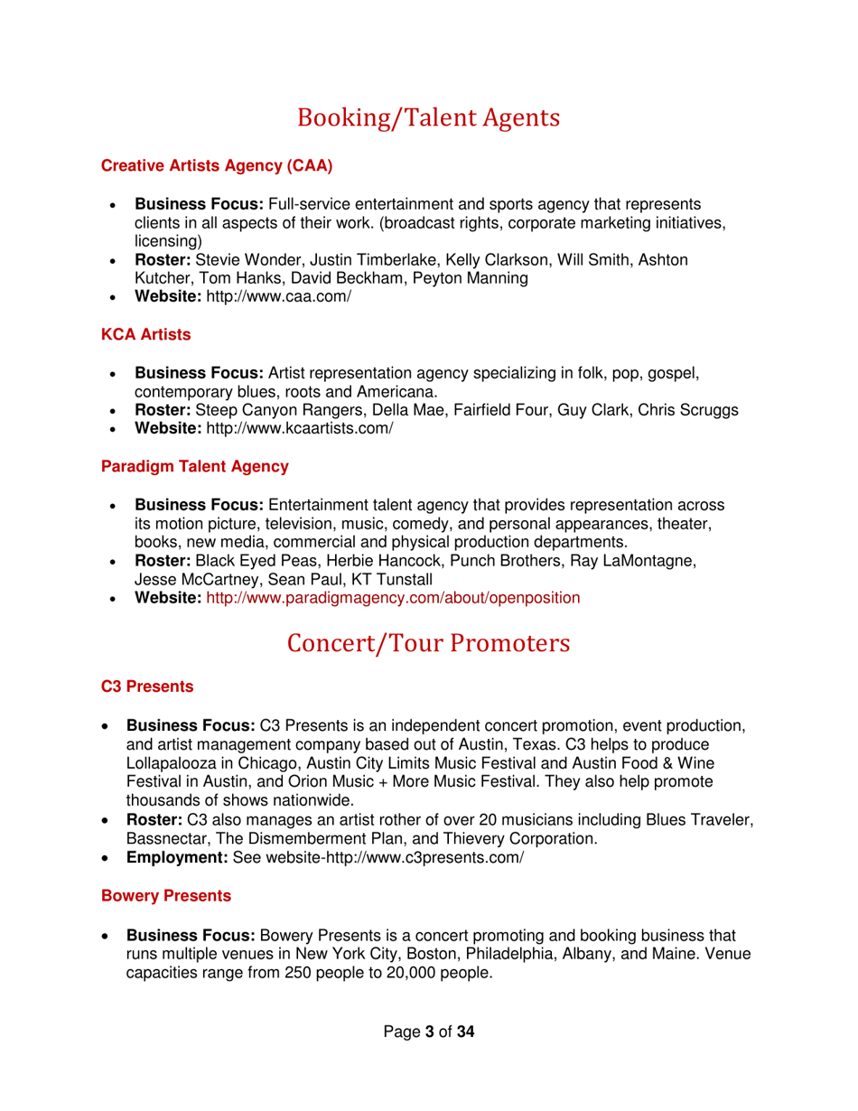 Industry Contacts and Career Resources for Music Production  Recording Arts Majors, Page 3