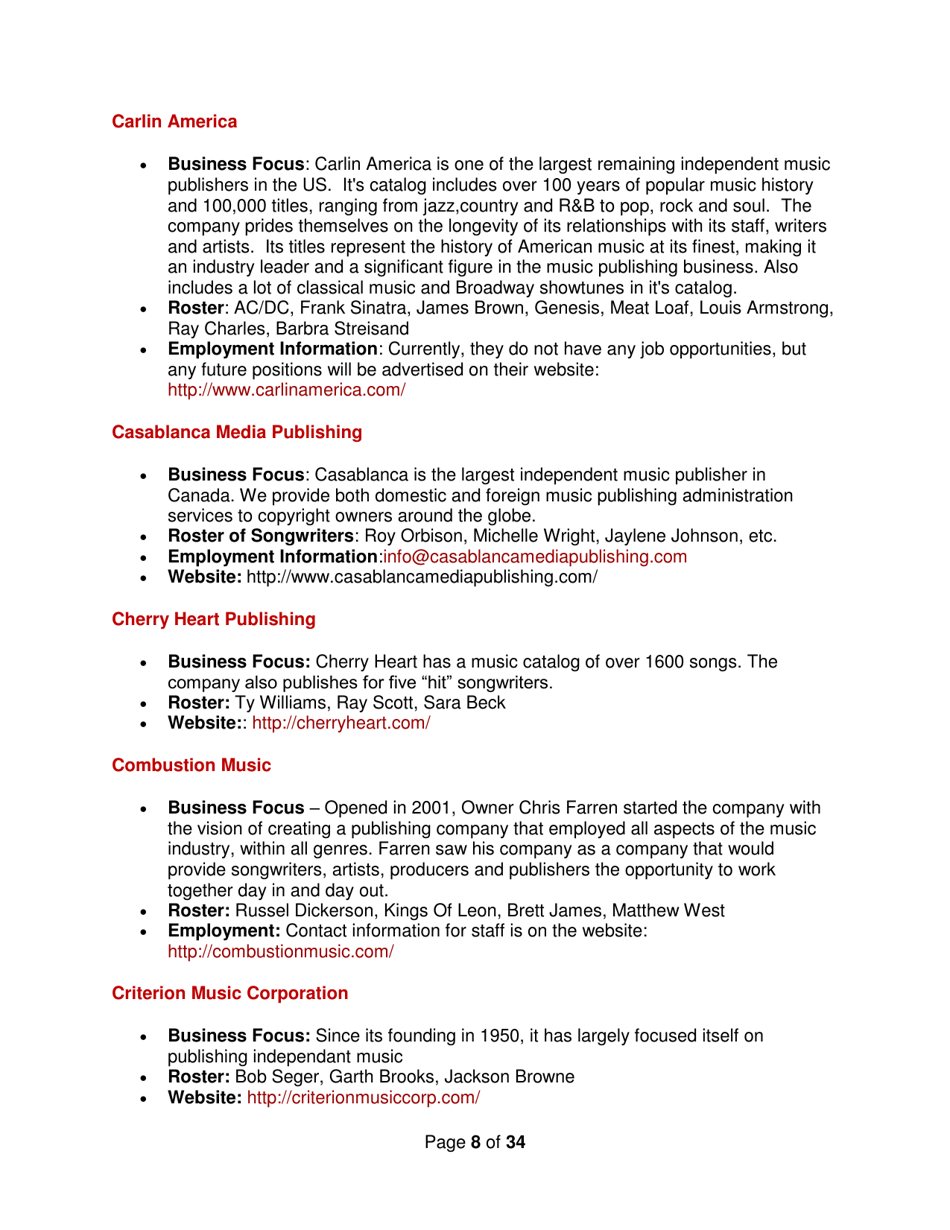 Industry Contacts and Career Resources for Music Production  Recording Arts Majors, Page 8