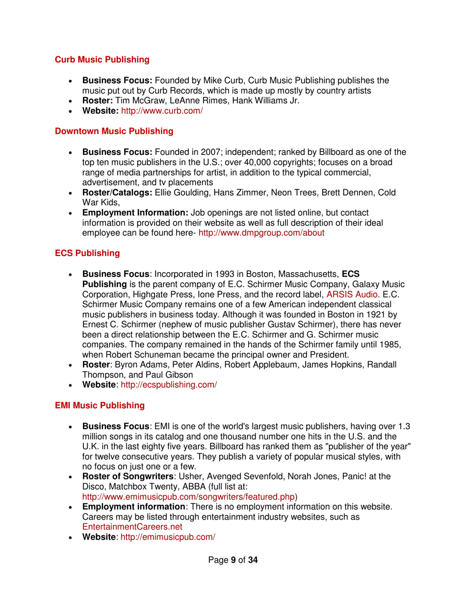 Industry Contacts and Career Resources for Music Production  Recording Arts Majors, Page 9