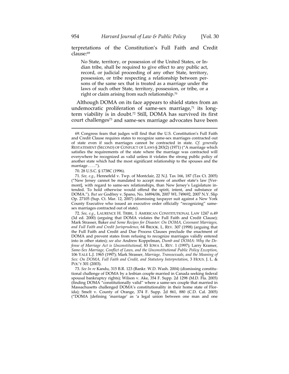 Or for Poorer? How Same-sex Marriage Threatens Religious Liberty - Roger Severino, Harvard Journal of Law  Public Policy, Page 16