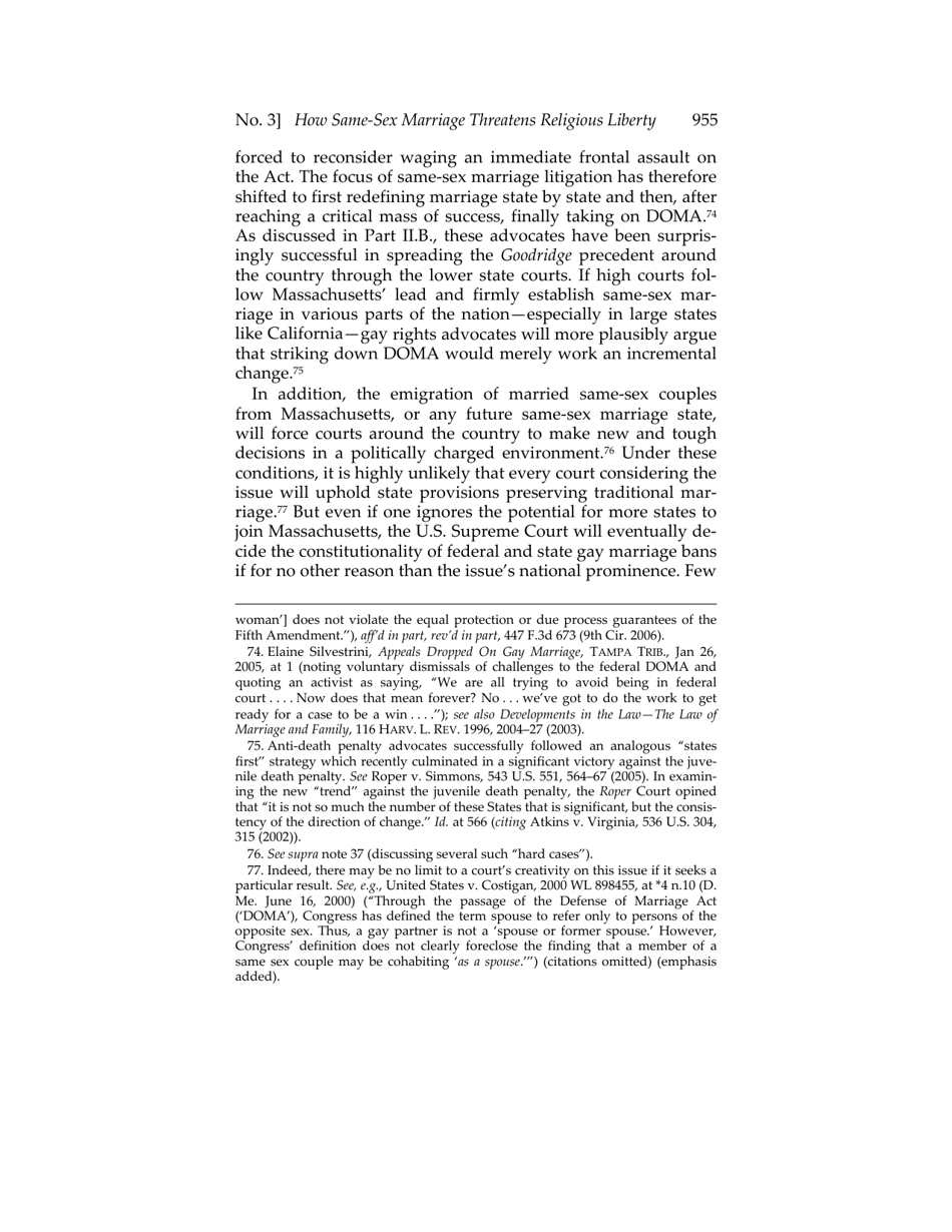 Or for Poorer? How Same-sex Marriage Threatens Religious Liberty - Roger Severino, Harvard Journal of Law  Public Policy, Page 17