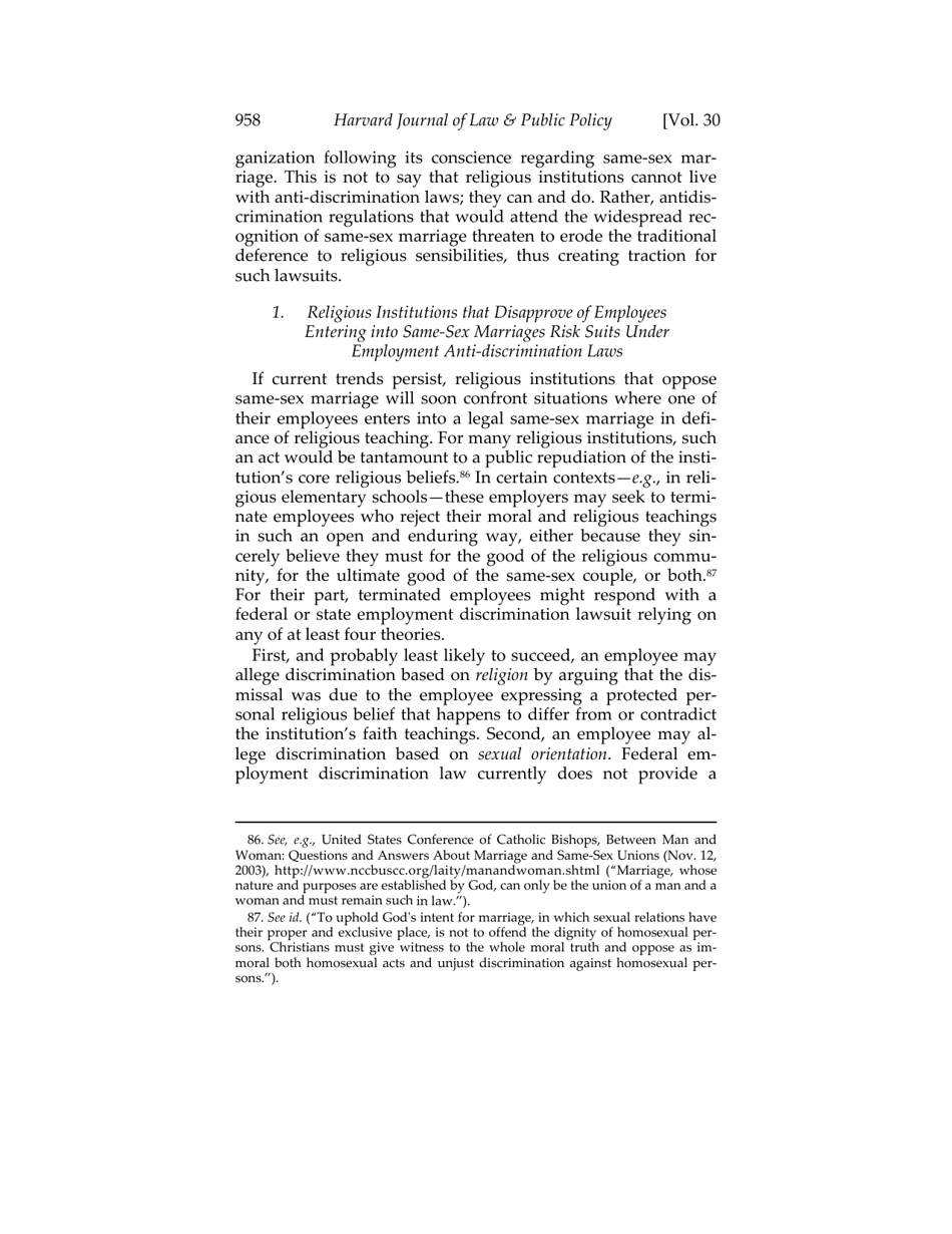 Or for Poorer? How Same-sex Marriage Threatens Religious Liberty - Roger Severino, Harvard Journal of Law  Public Policy, Page 20
