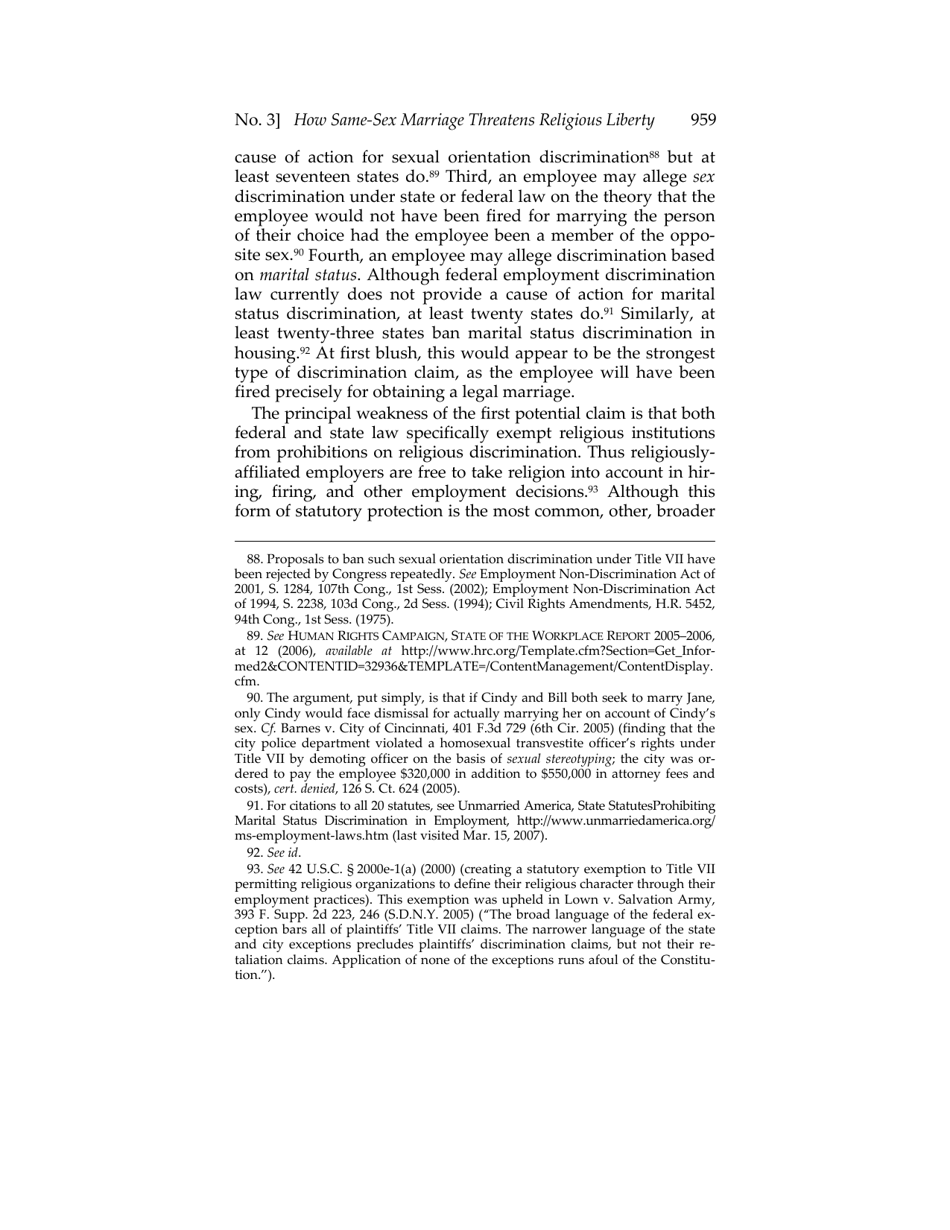 Or for Poorer? How Same-sex Marriage Threatens Religious Liberty - Roger Severino, Harvard Journal of Law  Public Policy, Page 21