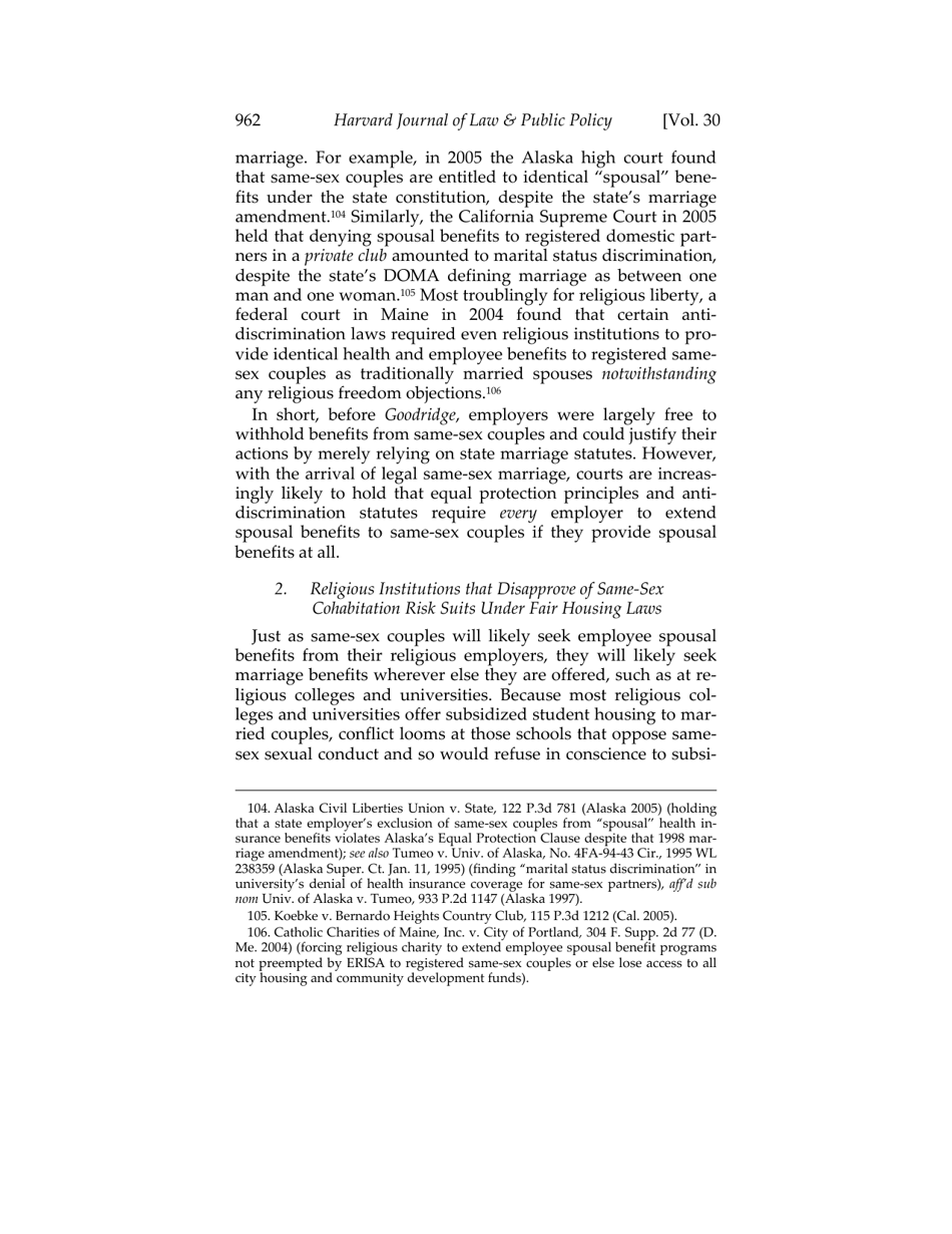 Or for Poorer? How Same-sex Marriage Threatens Religious Liberty - Roger Severino, Harvard Journal of Law  Public Policy, Page 24