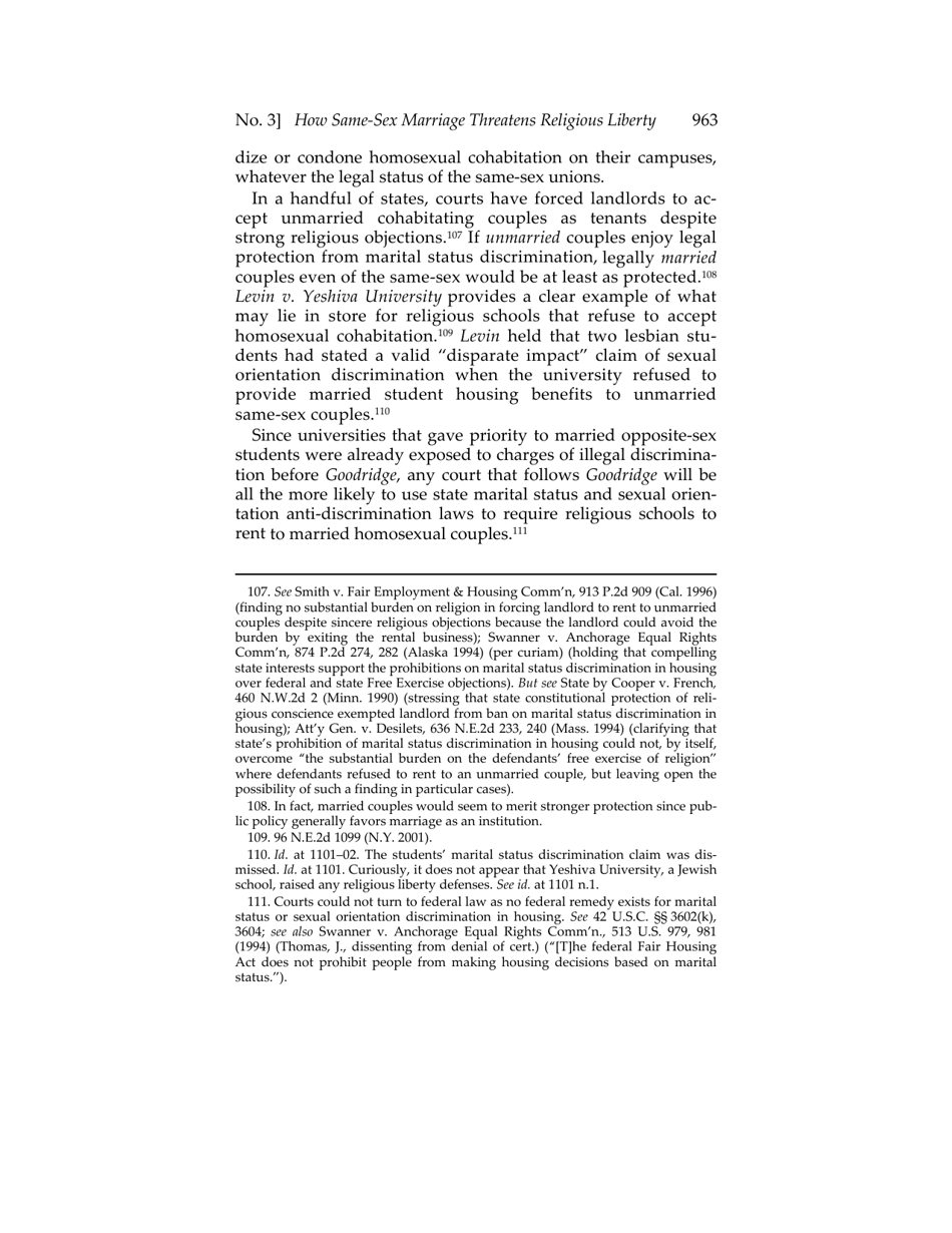 Or for Poorer? How Same-sex Marriage Threatens Religious Liberty - Roger Severino, Harvard Journal of Law  Public Policy, Page 25
