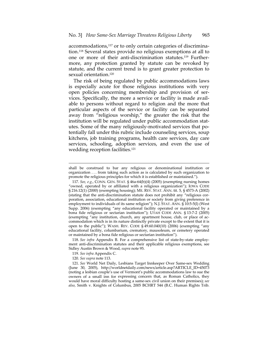 Or for Poorer? How Same-sex Marriage Threatens Religious Liberty - Roger Severino, Harvard Journal of Law  Public Policy, Page 27