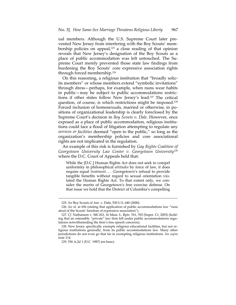 Or for Poorer? How Same-sex Marriage Threatens Religious Liberty - Roger Severino, Harvard Journal of Law  Public Policy, Page 29