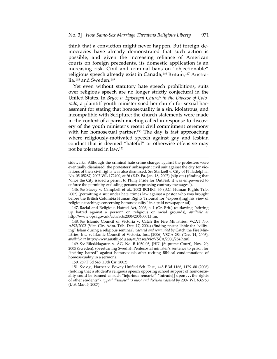 Or for Poorer? How Same-sex Marriage Threatens Religious Liberty - Roger Severino, Harvard Journal of Law  Public Policy, Page 33