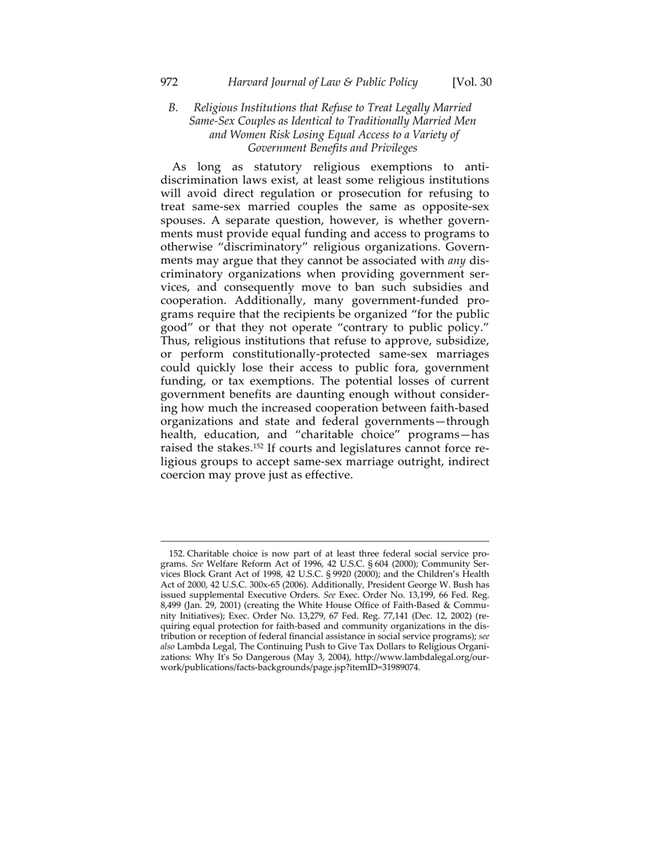 Or for Poorer? How Same-sex Marriage Threatens Religious Liberty - Roger Severino, Harvard Journal of Law  Public Policy, Page 34