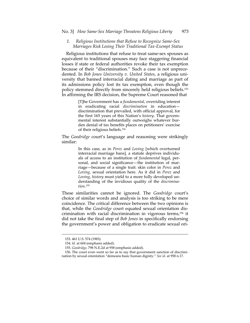 Or for Poorer? How Same-sex Marriage Threatens Religious Liberty - Roger Severino, Harvard Journal of Law  Public Policy, Page 35