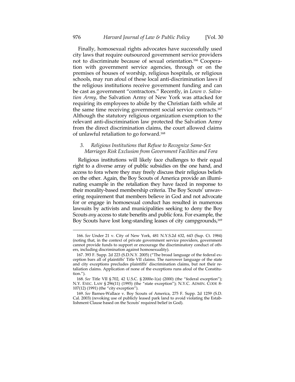 Or for Poorer? How Same-sex Marriage Threatens Religious Liberty - Roger Severino, Harvard Journal of Law  Public Policy, Page 38