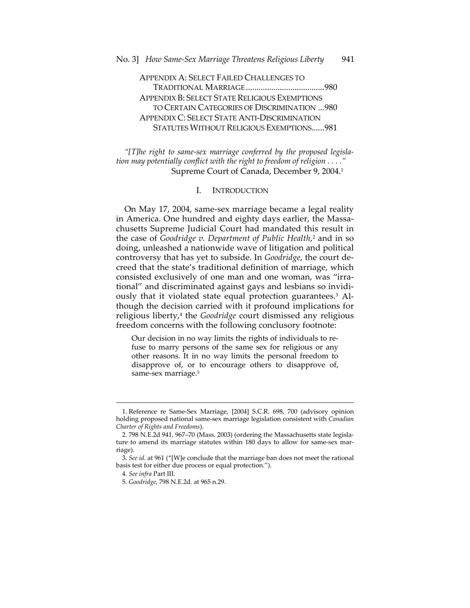 Or for Poorer? How Same-sex Marriage Threatens Religious Liberty - Roger Severino, Harvard Journal of Law  Public Policy, Page 3