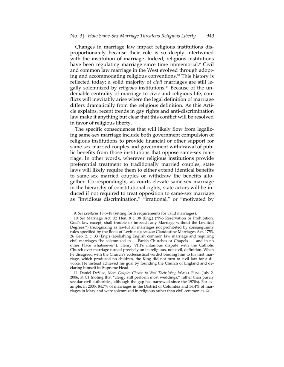 Or for Poorer? How Same-sex Marriage Threatens Religious Liberty - Roger Severino, Harvard Journal of Law  Public Policy, Page 5