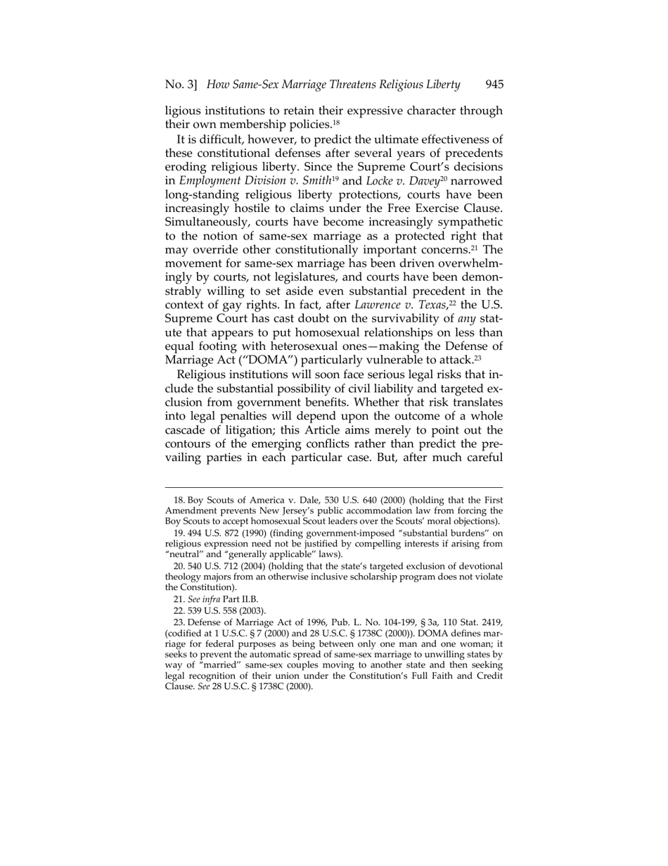 Or for Poorer? How Same-sex Marriage Threatens Religious Liberty - Roger Severino, Harvard Journal of Law  Public Policy, Page 7