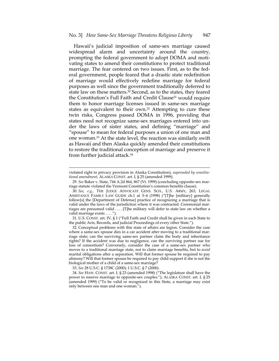 Or for Poorer? How Same-sex Marriage Threatens Religious Liberty - Roger Severino, Harvard Journal of Law  Public Policy, Page 9