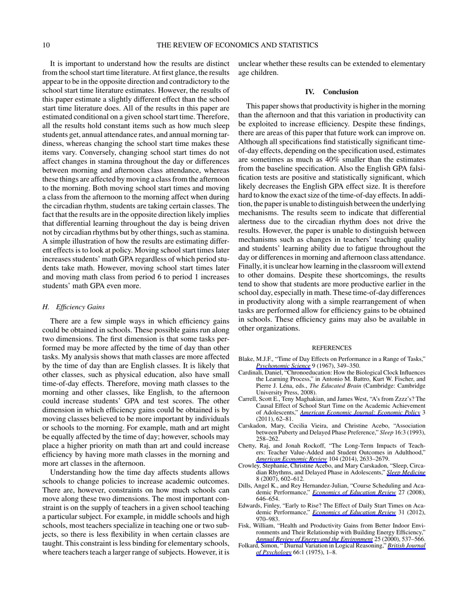 How the Time of Day Affects Productivity: Evidence From School Schedules - Nolan G. Pope, the Review of Economics and Statistics, Page 10